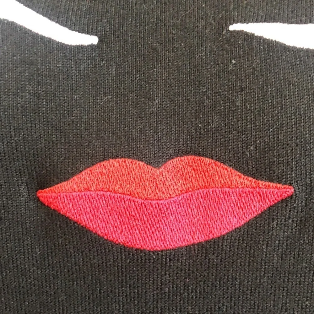 KATE SPADE‎ Women's Small Black Wink Lips Face Embroidered Sweatshirt Designer